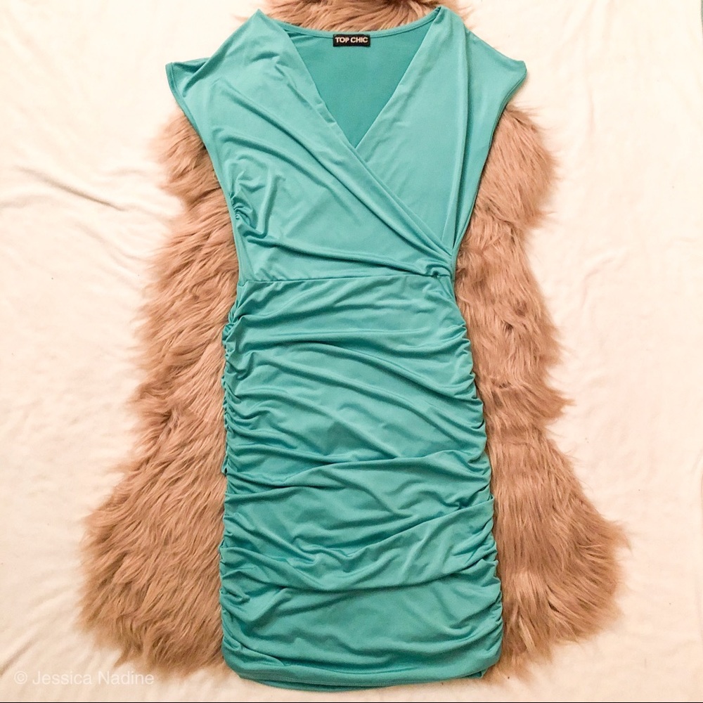 🌵 TOP CHIC / Teal Dress with Ruching 🌵